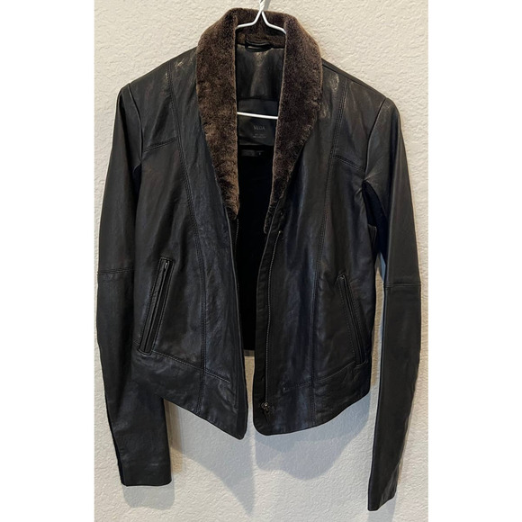Veda Dom shearling shawl collar leather jacket (P) - Picture 5 of 10